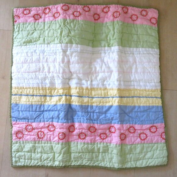 Vintage Pottery Barn Kids Quilted Shams 2 Stripe Flower Pastel 26"x 26" Cotton - Picture 6 of 10